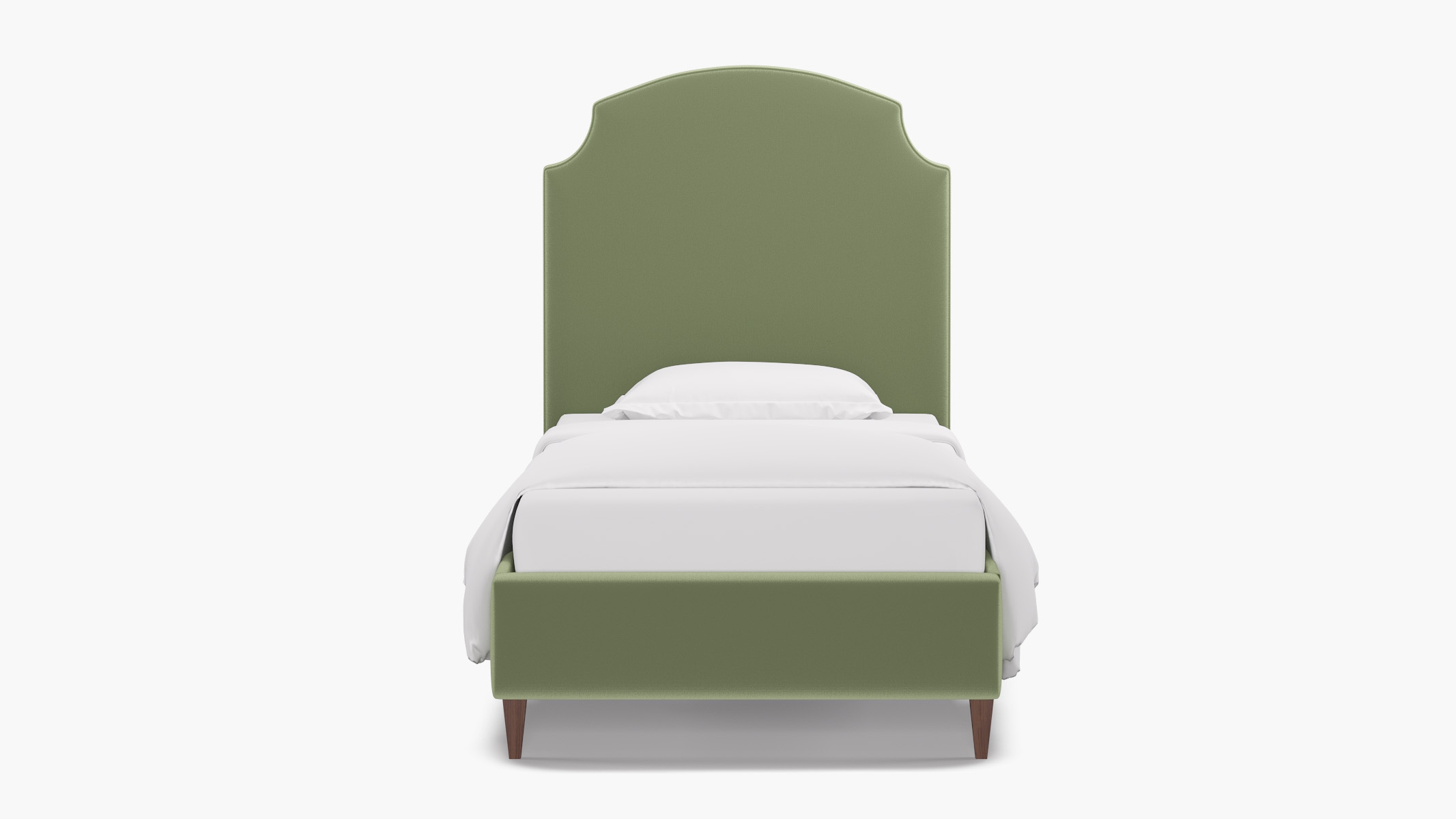 Cove Bed, Celadon Performance Plush Velvet, Walnut Square Tapered Leg, Twin - Image 0
