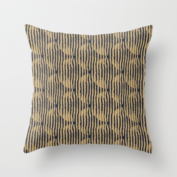 Zen Circles Block Print In Navy And Gold Couch Throw Pillow by Becky Bailey - Cover (16" x 16") with pillow insert - Outdoor Pillow - Image 0