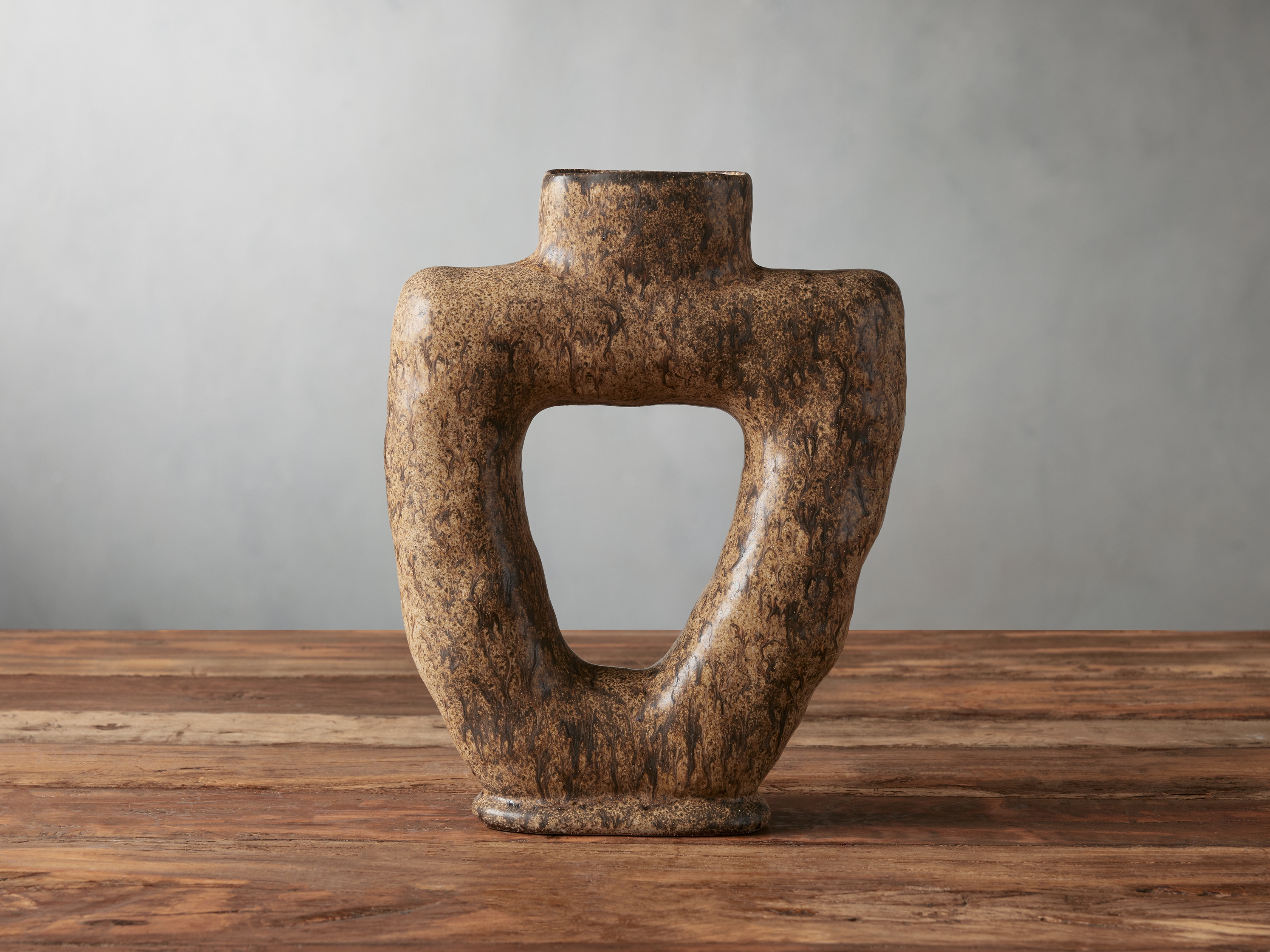 Artisan Open Vase in Ceramic Brown - Image 0