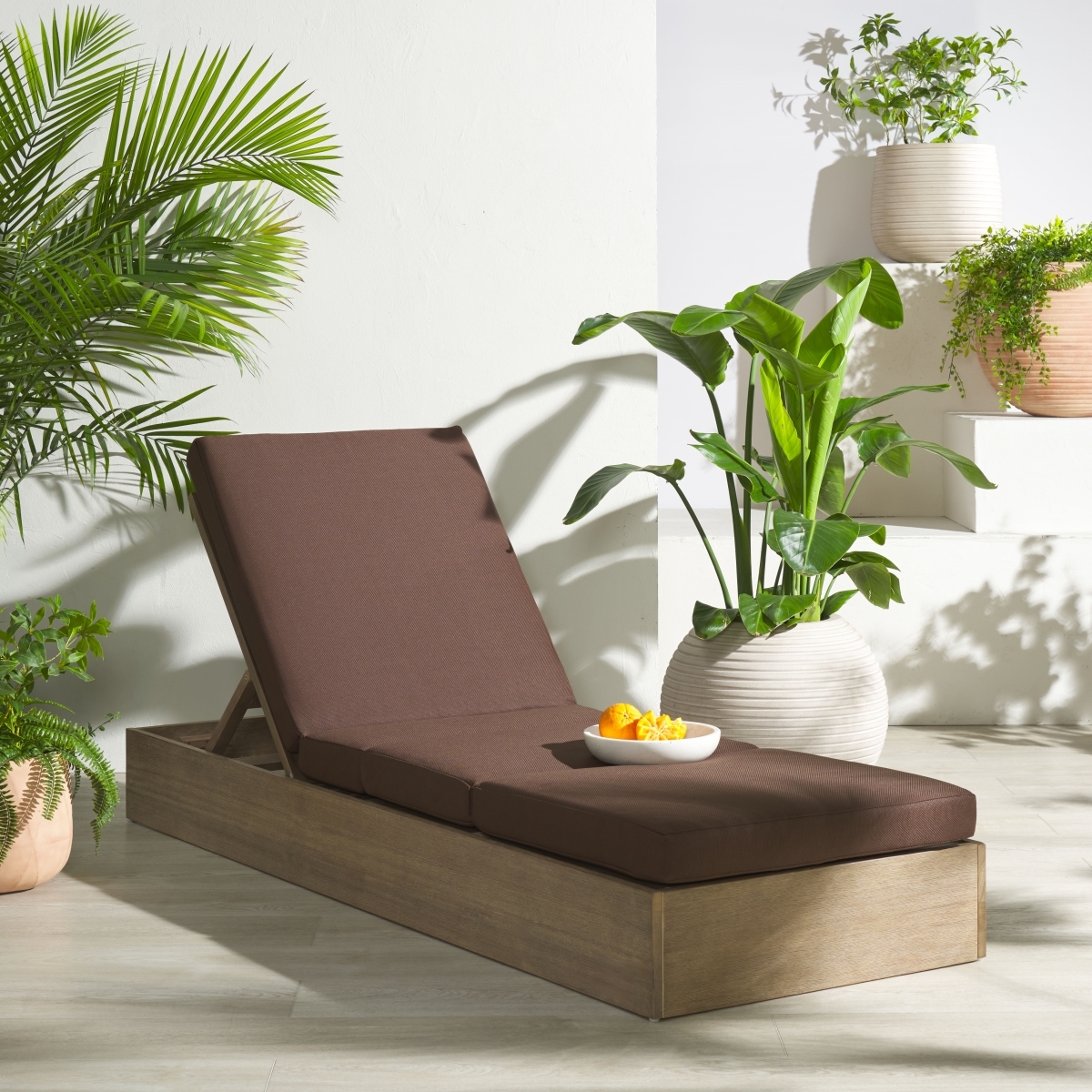 Vincent Wood Chaise Lounge Chair - Natural/Dark Brown - Image 1