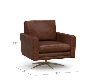 Milo Leather Swivel Armchair, Polyester Wrapped Cushions, Churchfield Camel - Image 4