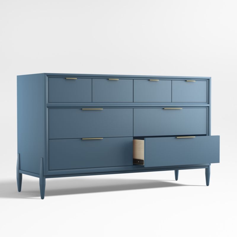 Bodie 54" Blue Wood Wide 8-Drawer Kids Dresser - Image 3