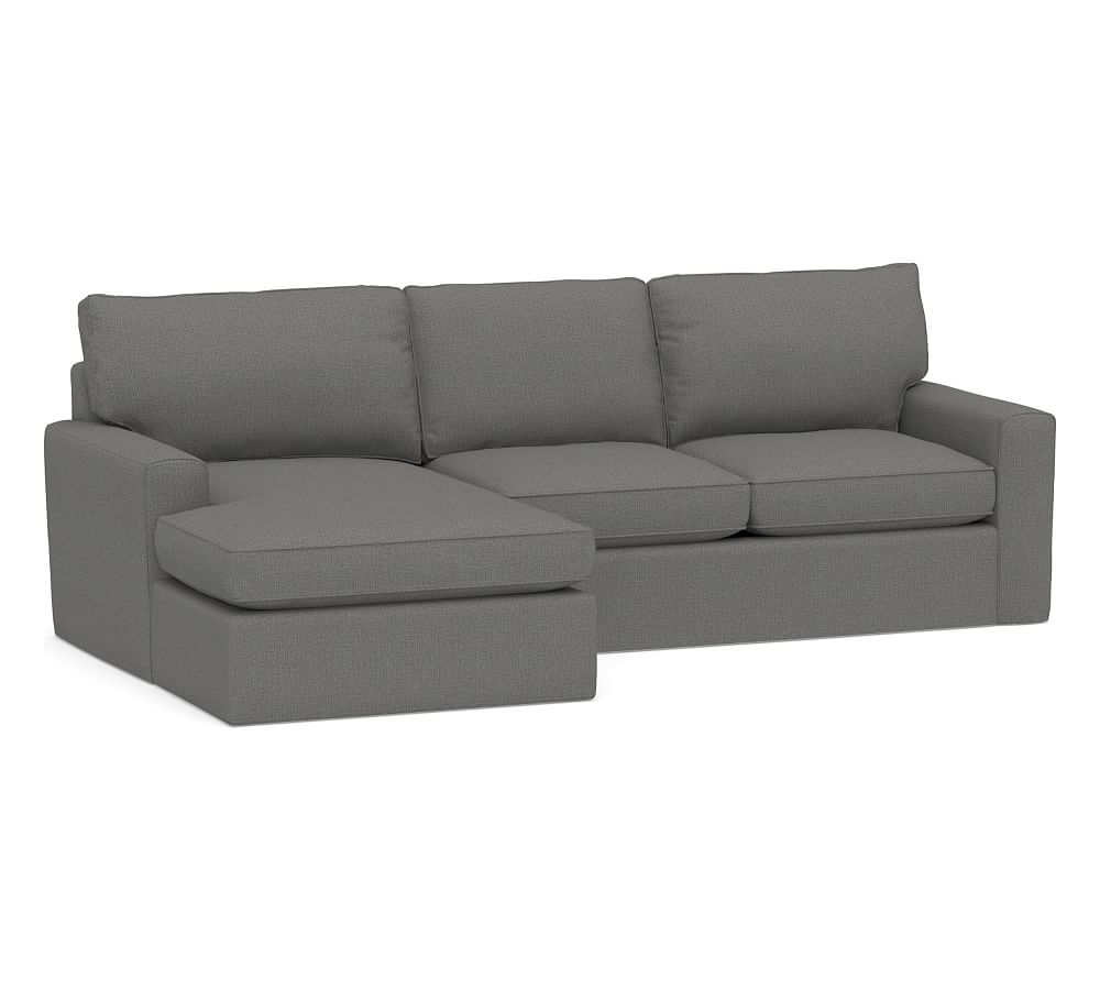 Pearce Square Arm Slipcovered Right Arm Loveseat with Wide Chaise Sectional, Down Blend Wrapped Cushions, Performance Brushed Basketweave Slate - Image 0