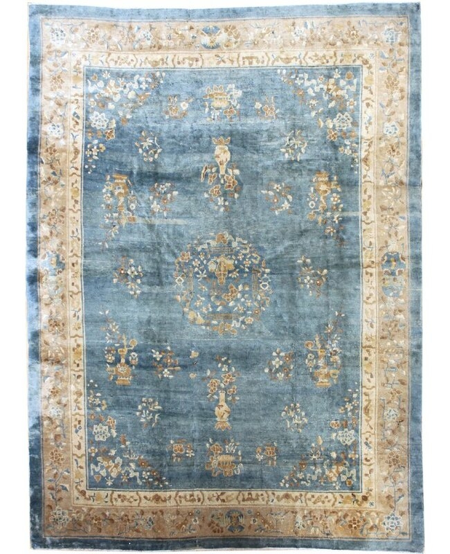 Landry & Arcari Rugs and Carpeting Peking One-of-a-Kind 10'1"" x 12'2"" 1900s Area Rug in Blue/Sky Blue/Cream - Image 0
