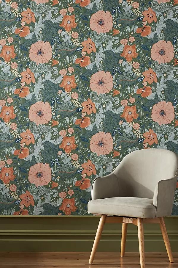 Victoria Green Floral Nouveau Floral Wallpaper - Image 0