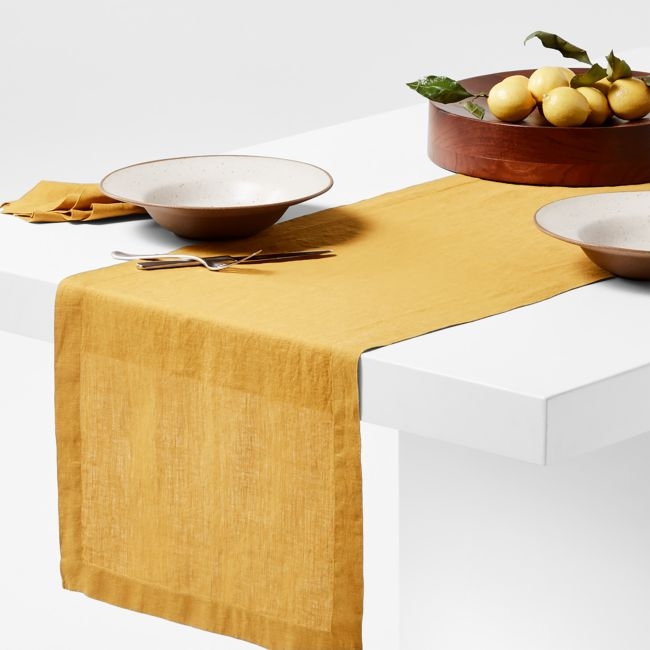 Marin 120" Saffron Yellow EUROPEAN FLAX ™-Certified Linen Table Runner - Image 0