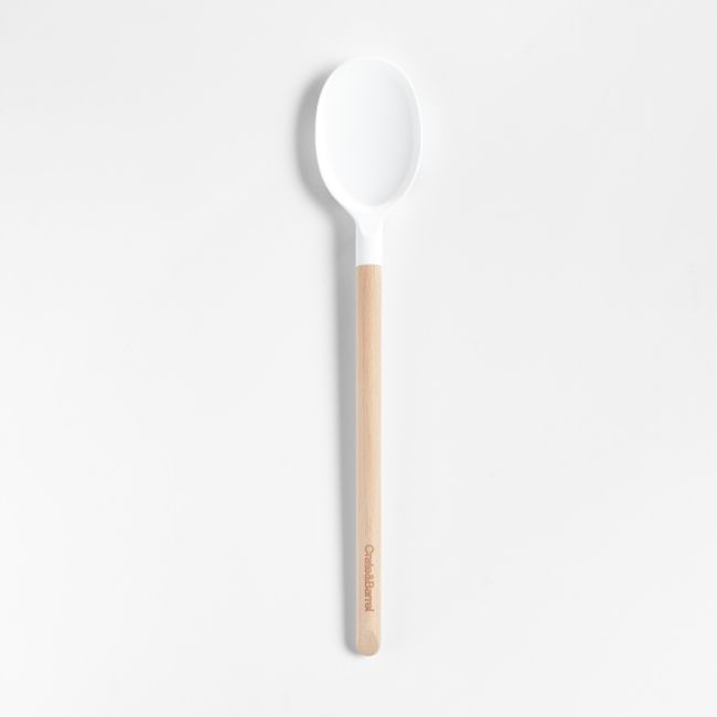 Crate & Barrel White Silicone and Wood Spoon - Image 0