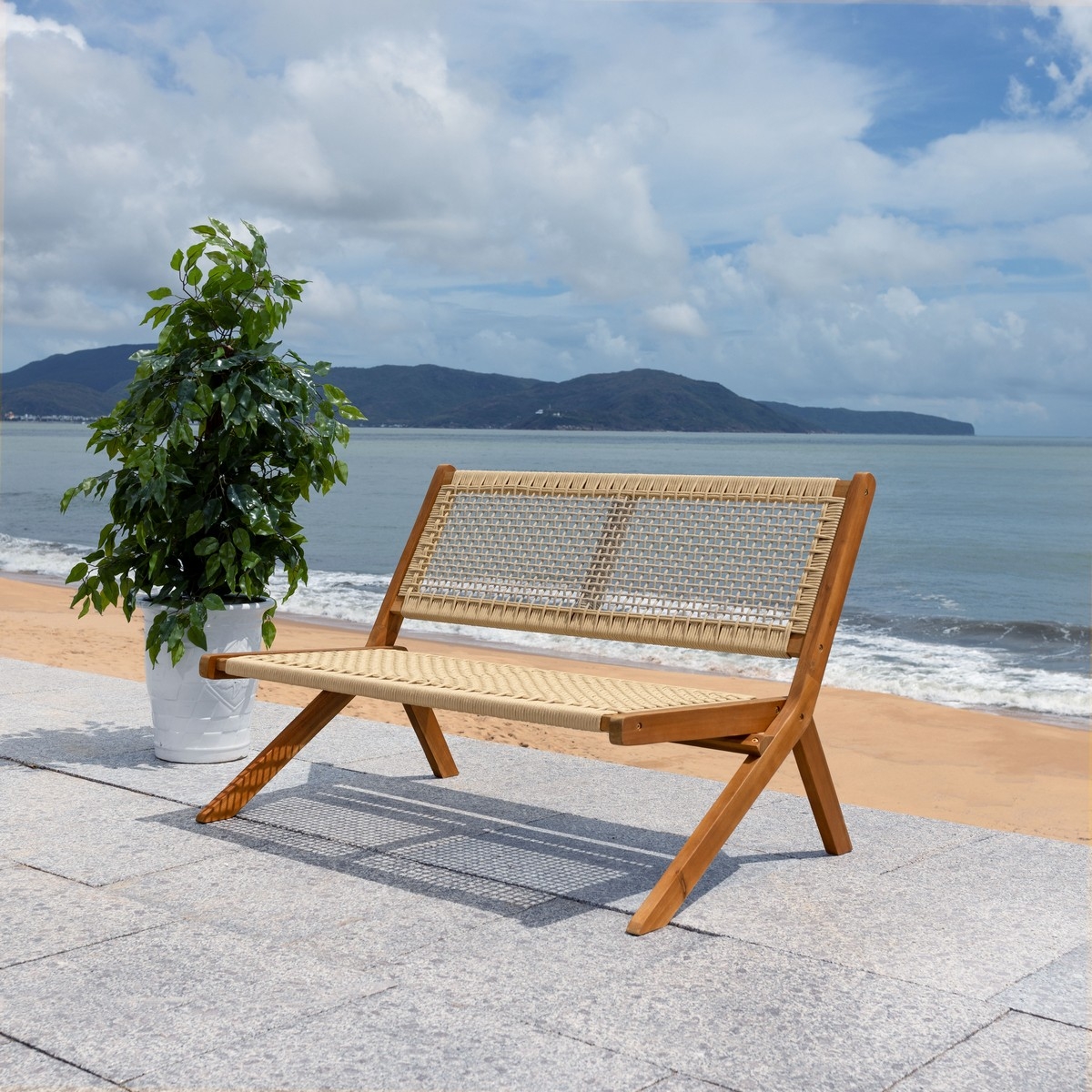 Kobina Outdoor Bench - Natural/Natural - Safavieh - Image 1