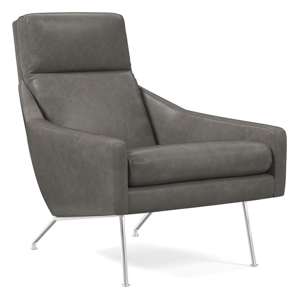Austin Stationary Chair, Poly, Ludlow Leather, Gray Smoke, Polished Chrome - Image 0