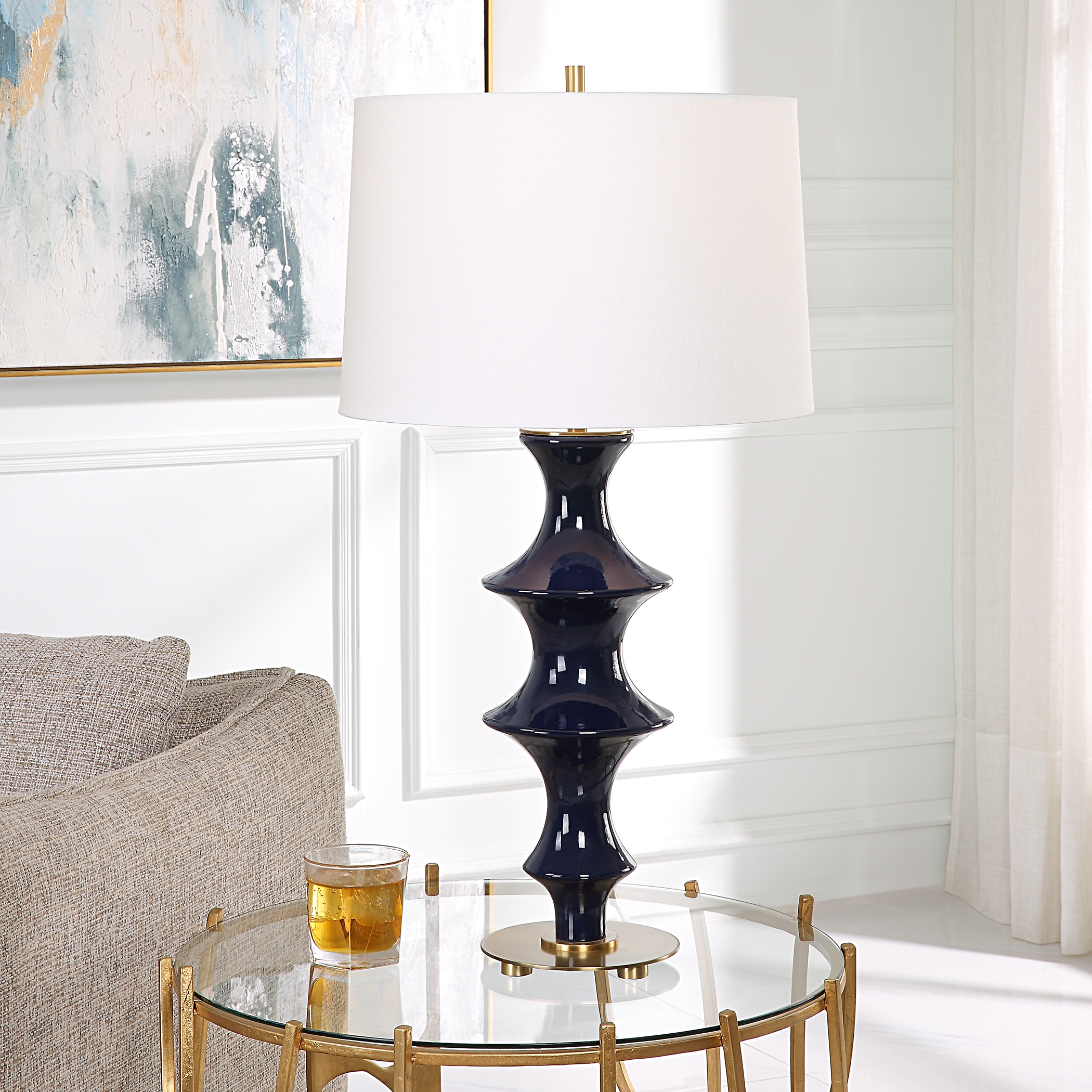 Coil Sculpted Blue Table Lamp - Image 1