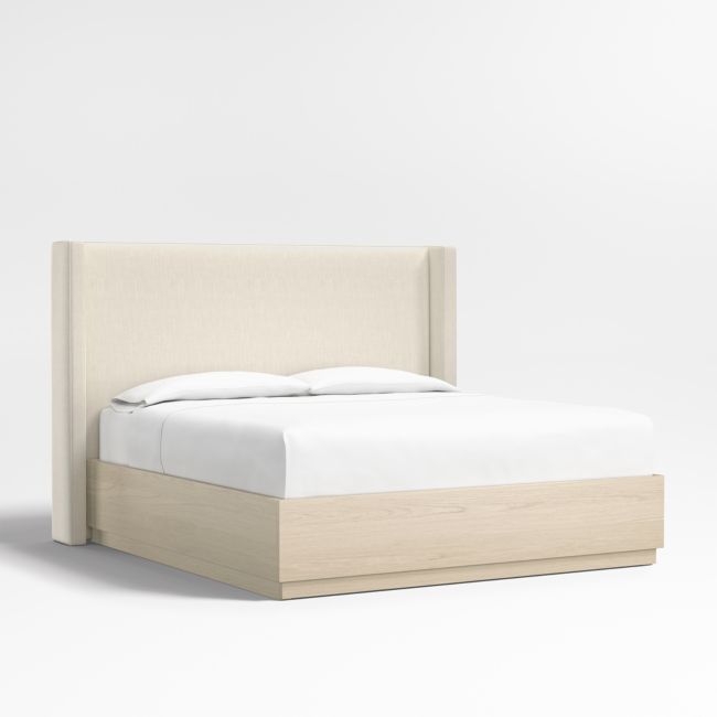 Arden 60" Ivory Upholstered King Headboard with Batten White Oak Storage Bed Base - Image 0