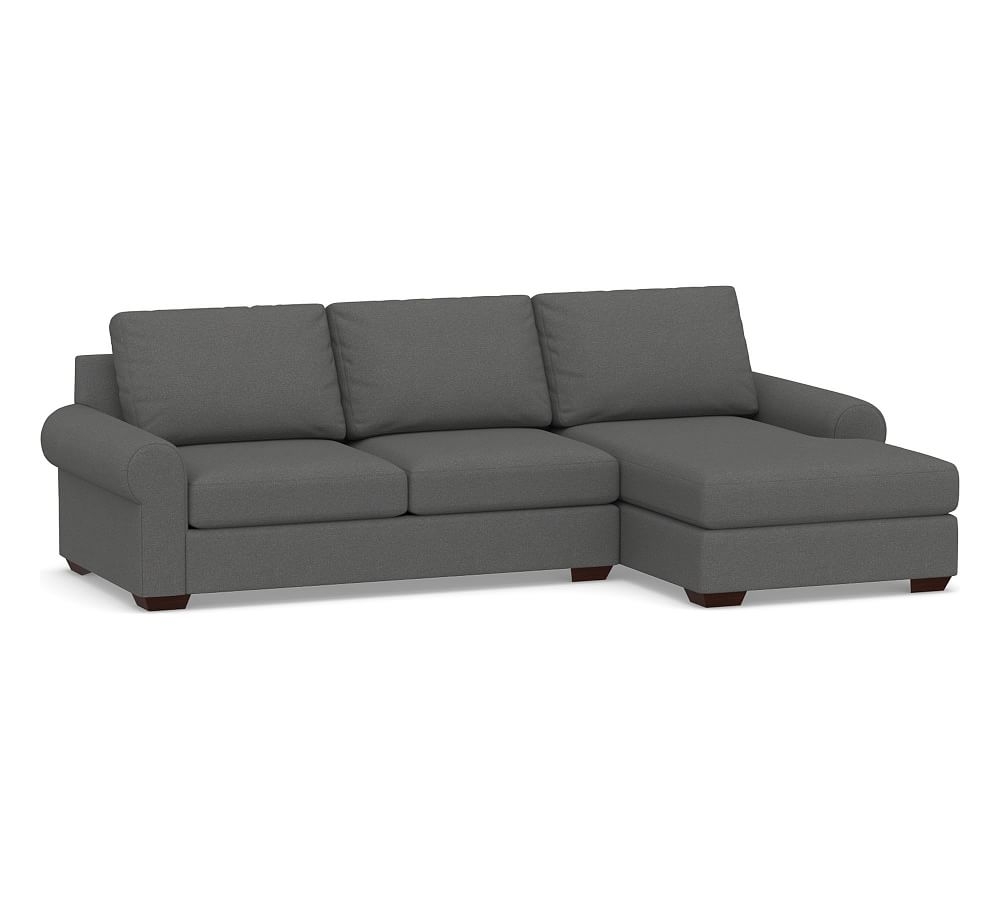 Big Sur Roll Arm Upholstered Left Arm Loveseat with Chaise Sectional, Down Blend Wrapped Cushions, Park Weave Charcoal - Image 0