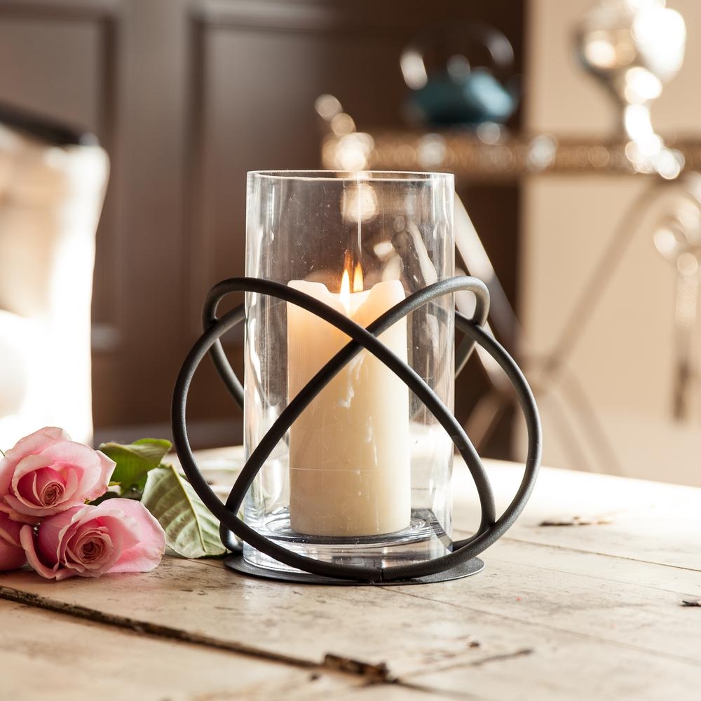 Orbits Black Metal and Clear Glass Hurricane Candleholder - Image 0