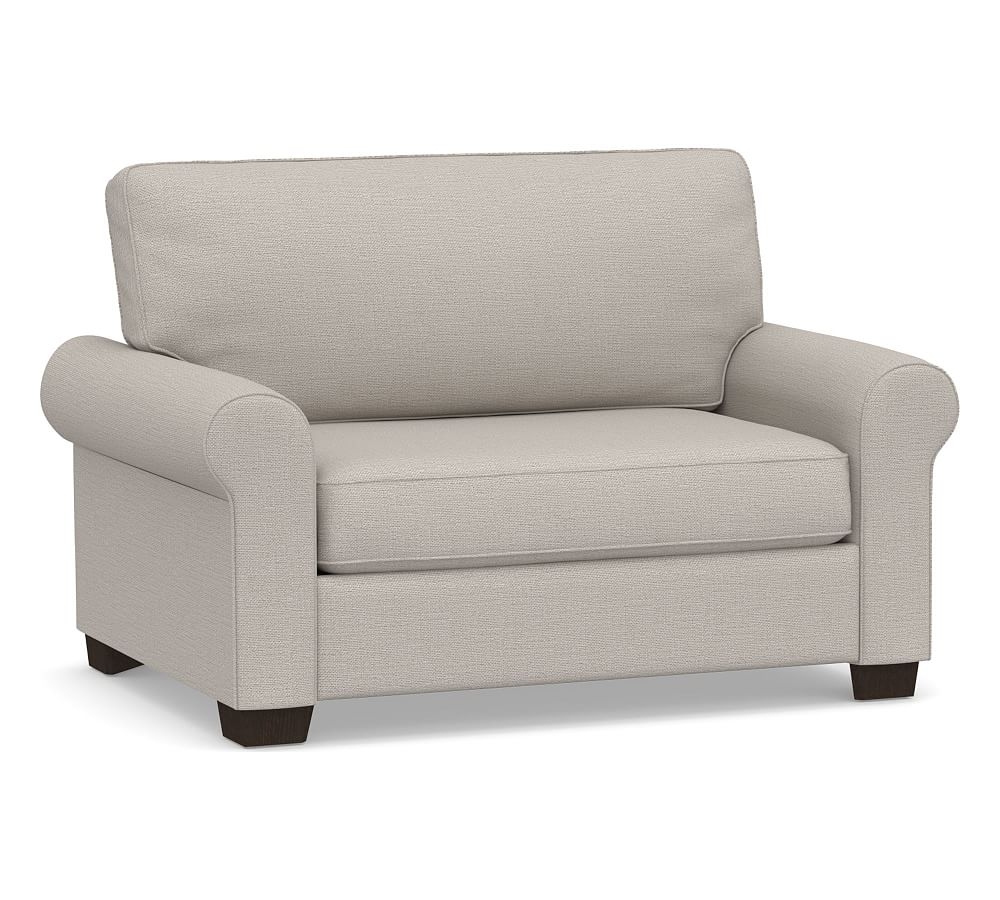 Buchanan Roll Arm Upholstered Twin Sleeper Sofa, Polyester Wrapped Cushions, Chunky Basketweave Stone - Image 0
