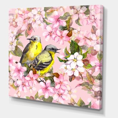 Pink Cherry Sakura And Apple Flowers With Birds I - Traditional Canvas Wall Art Print - Image 0