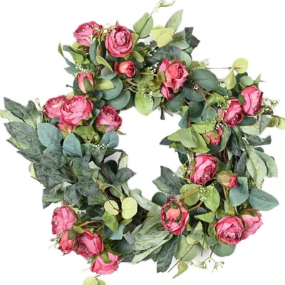 20" Artificial Everyday Leafage Rose Floral Wreath
