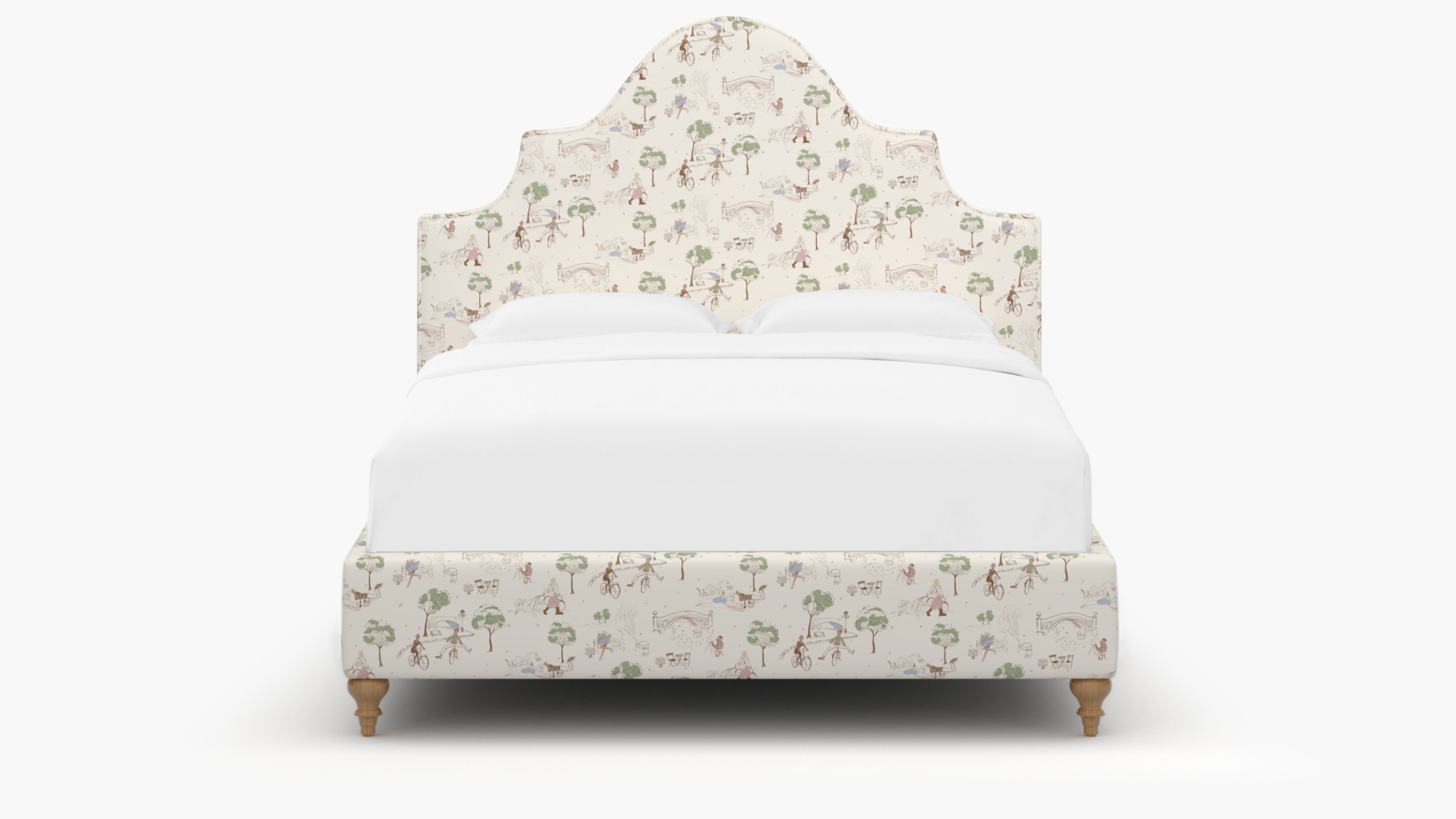 Statement Bed, Multi Central Park Toile, Natural Traditional Turned Leg, Full - Image 0