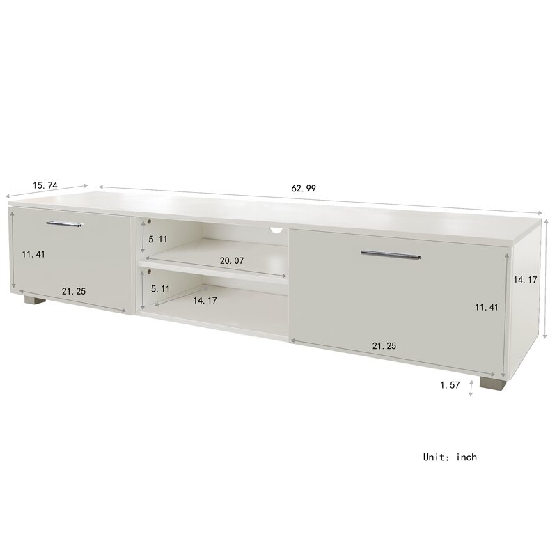 TV Stand with 2 Storage Cabinets, White - Image 4