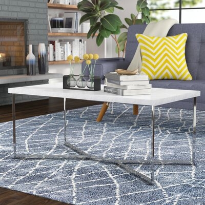 Foundstone Devito Cross Legs Coffee Table in Marble & Chrome - Image 0