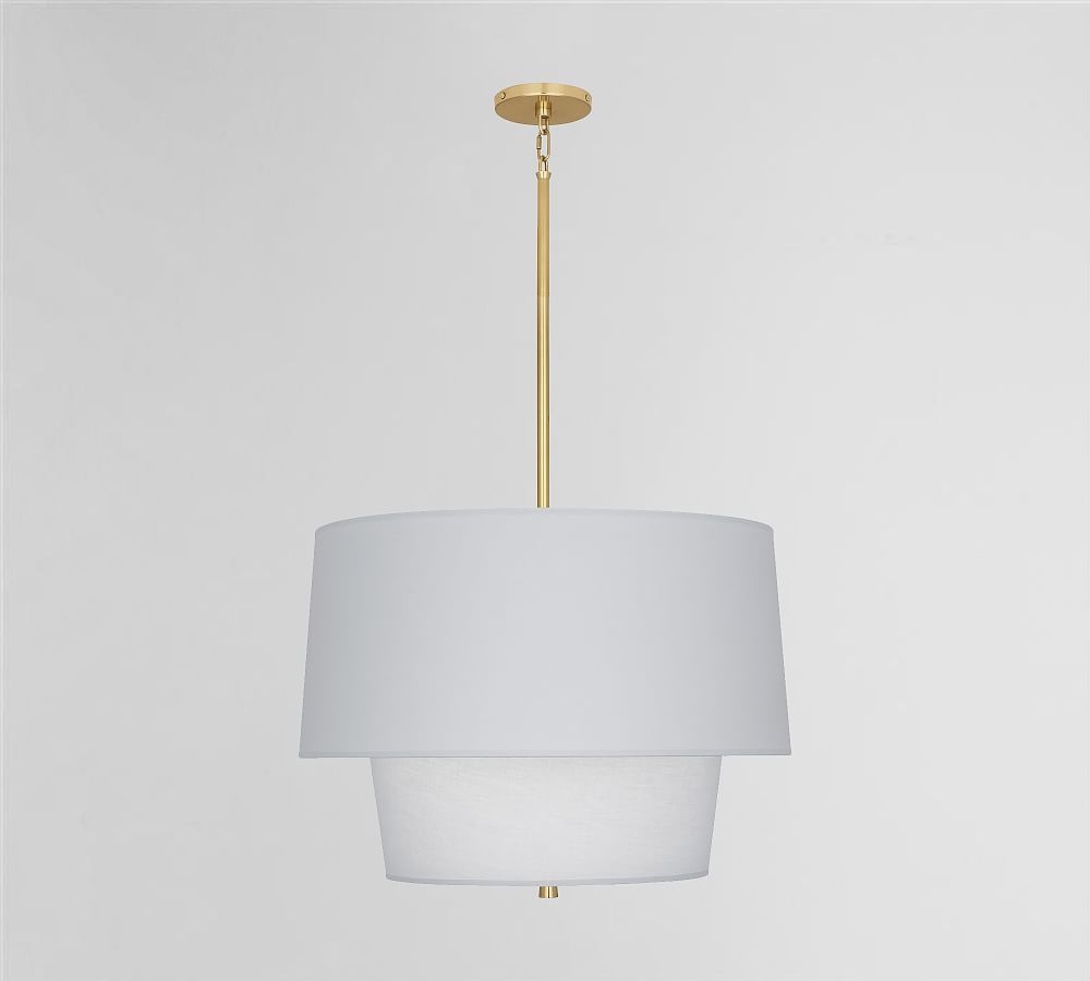 Milton Tiered Drum Shade Pendant, Pearl Gray Shade & Modern Brass - Image 0