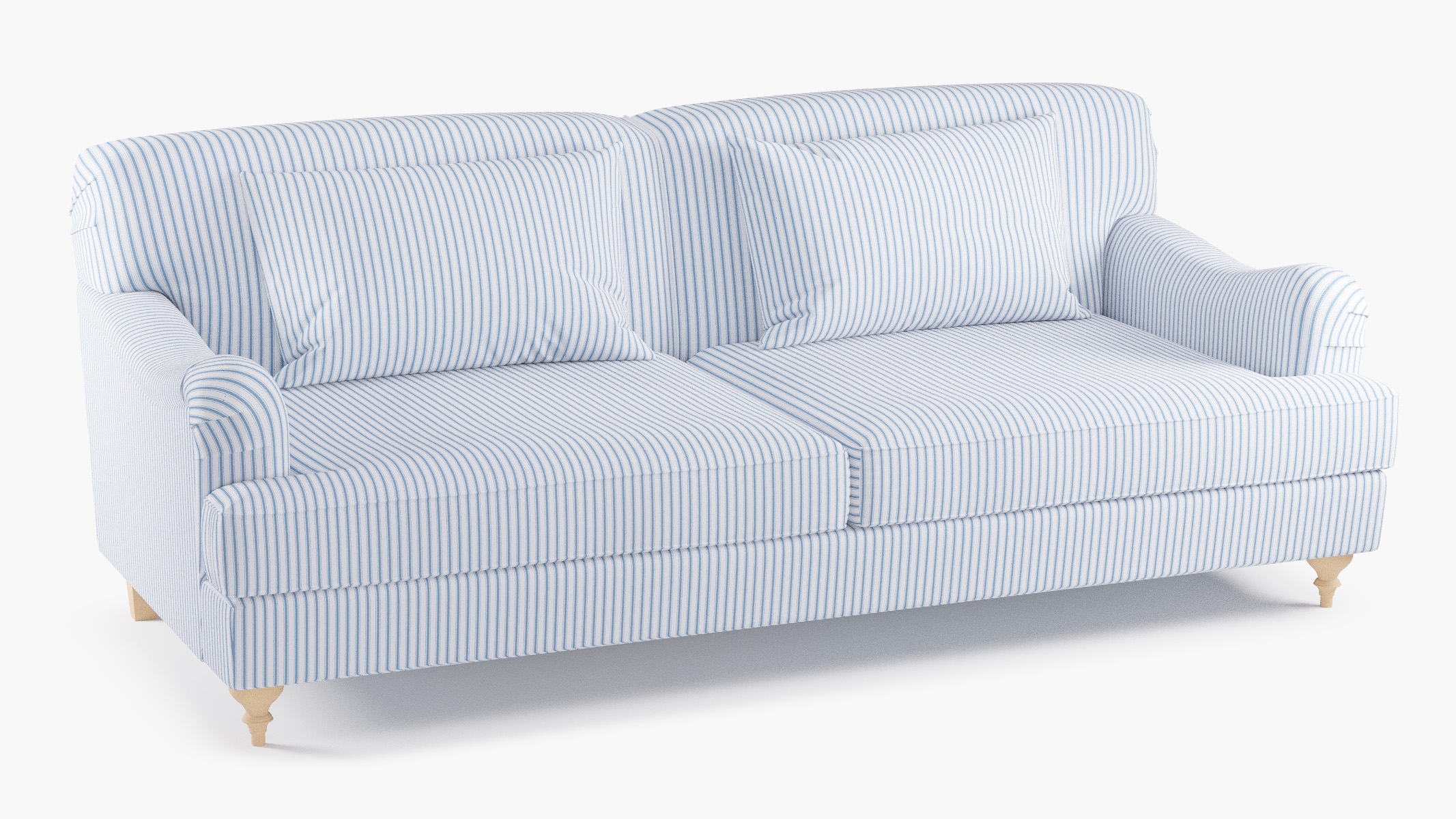 English Roll Arm Sofa, Cornflower Classic Ticking Stripe, Natural - Image 1