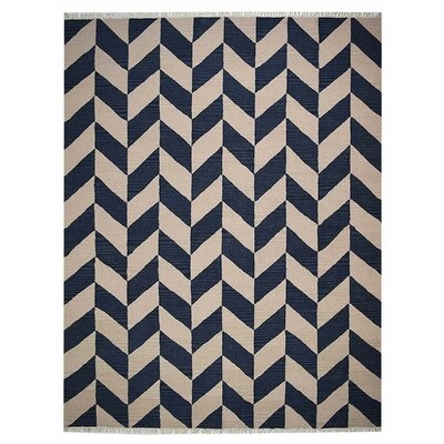 Patchway Geometric Handmade Flatweave Wool Blue/Beige Area Rug - Image 0