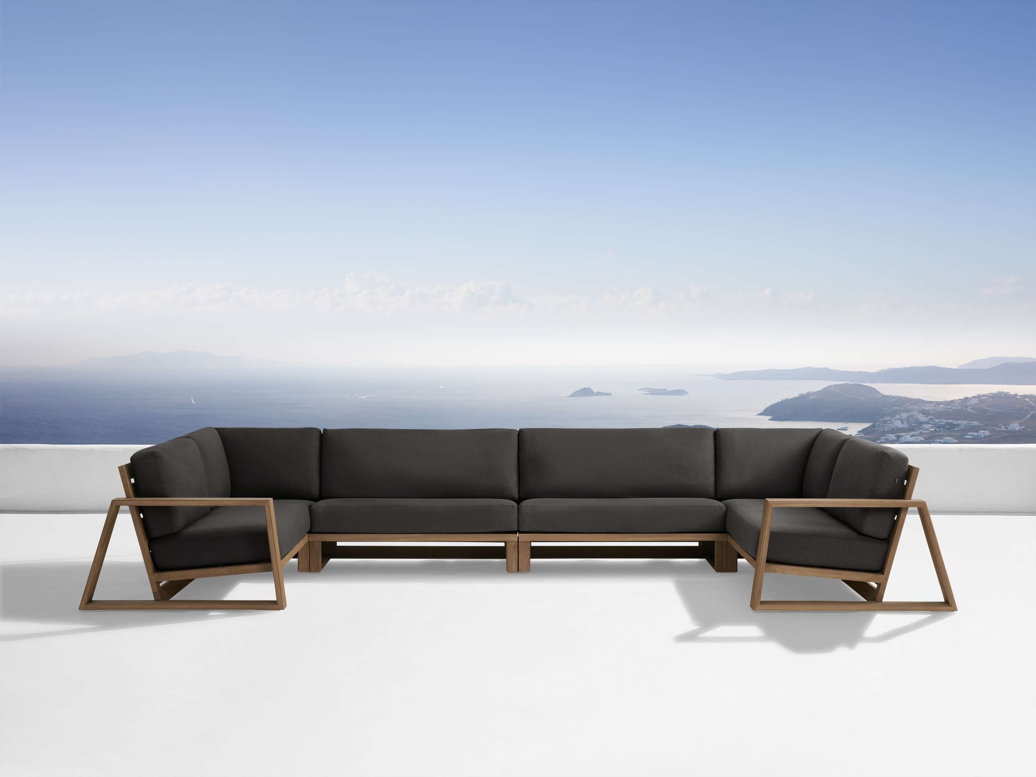 Canyon Outdoor Four-Piece Sectional Teak Large in Natural  Rosemount Graphite/Weathered Fawn - Image 0