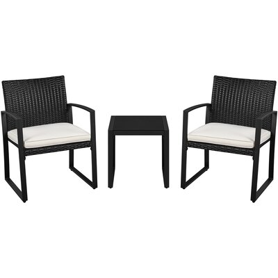 3 Piece Patio Bistro Set Outdoor Furniture Modern Rattan Wicker Chairs - Image 0
