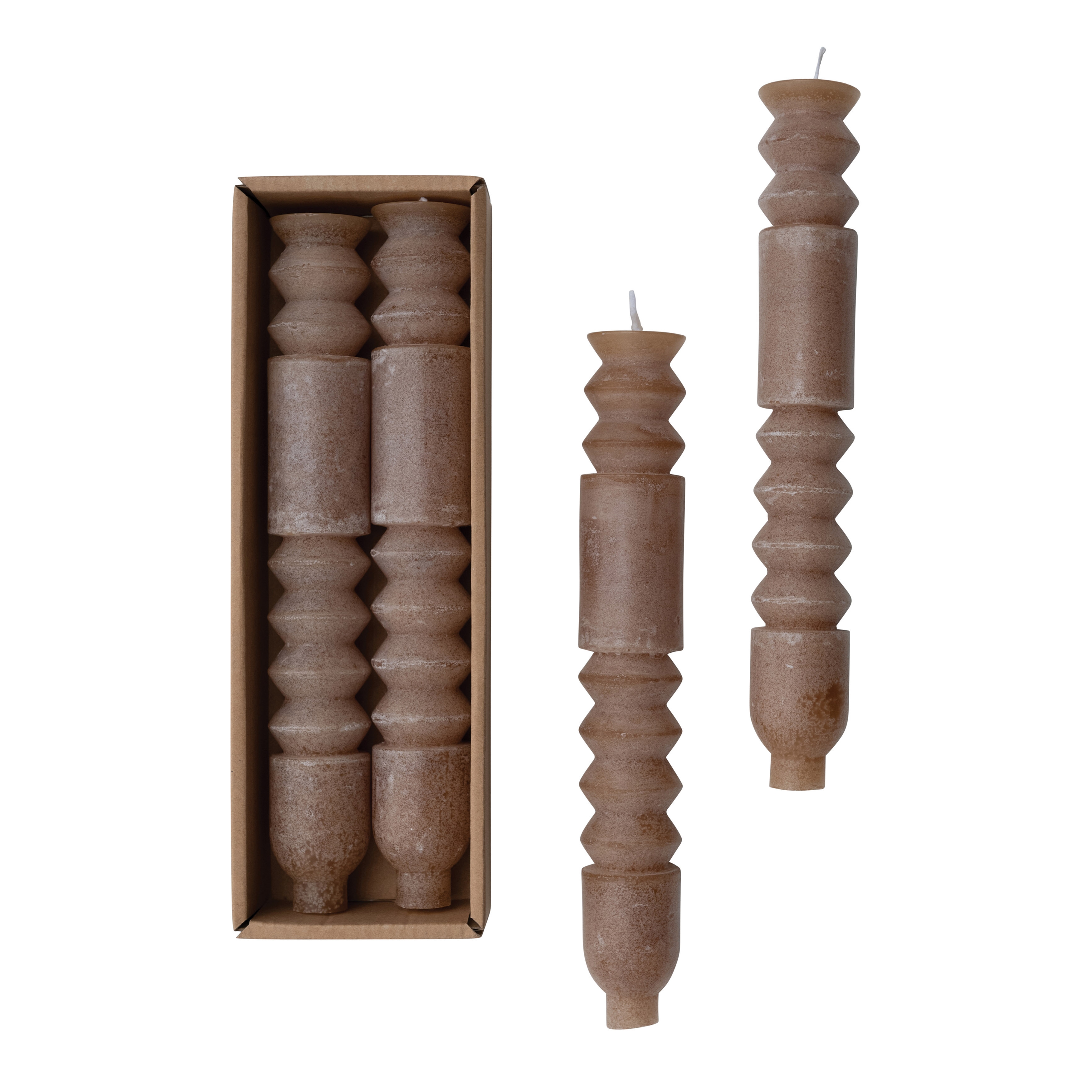 Unscented Totem Taper Candles in Box, Set of 2, Cappuccino - Image 0