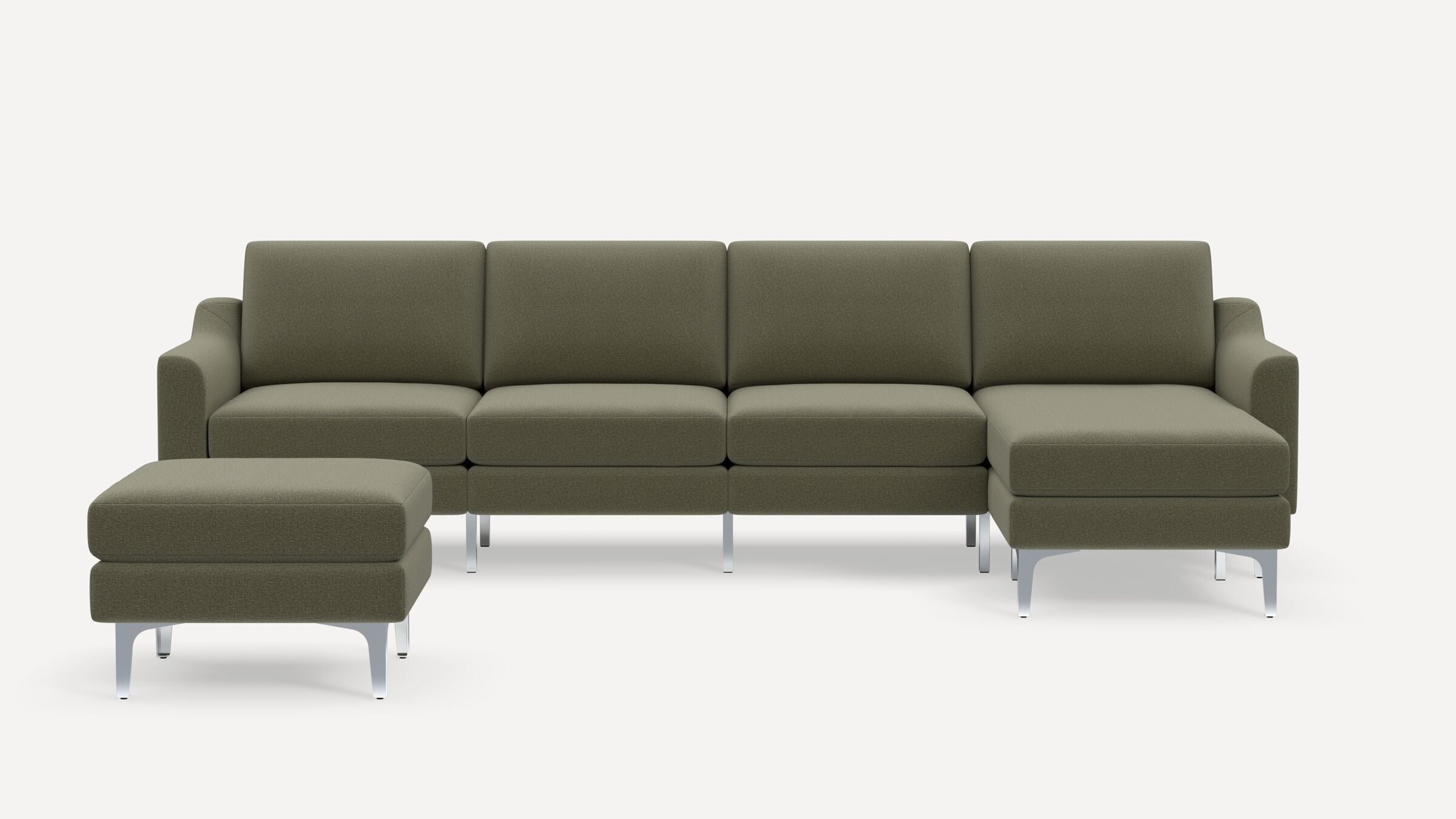 Nomad King Sectional with Ottoman - Moss Green - Performance Flatweave / Chrome - Metal / Slope - Image 0