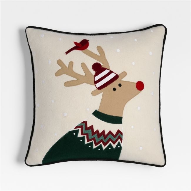 Fair Isle Reindeer 20"x20" Ivory Throw Pillow Cover by Joan Anderson - Image 0