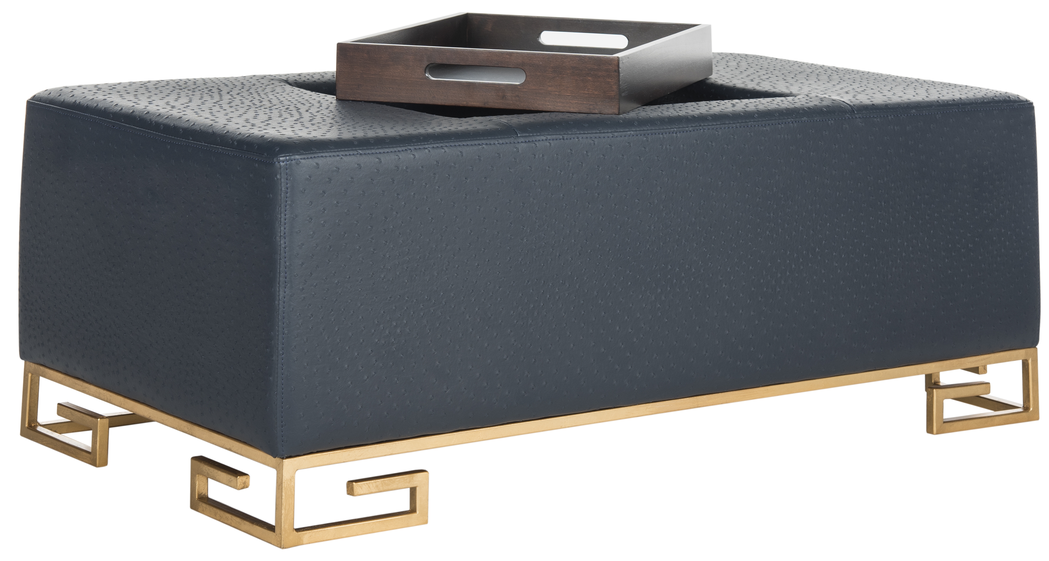 Julian Faux Ostrich Tray Ottoman/Coffee Table - Navy/Espresso - Safavieh - Image 1