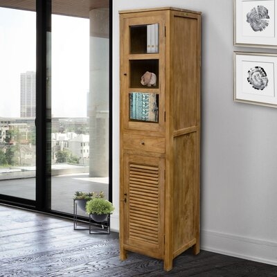 Recycled Teak Wood Louvre Cabinet With Drawer, Louvered Door And Glass Door - Image 0