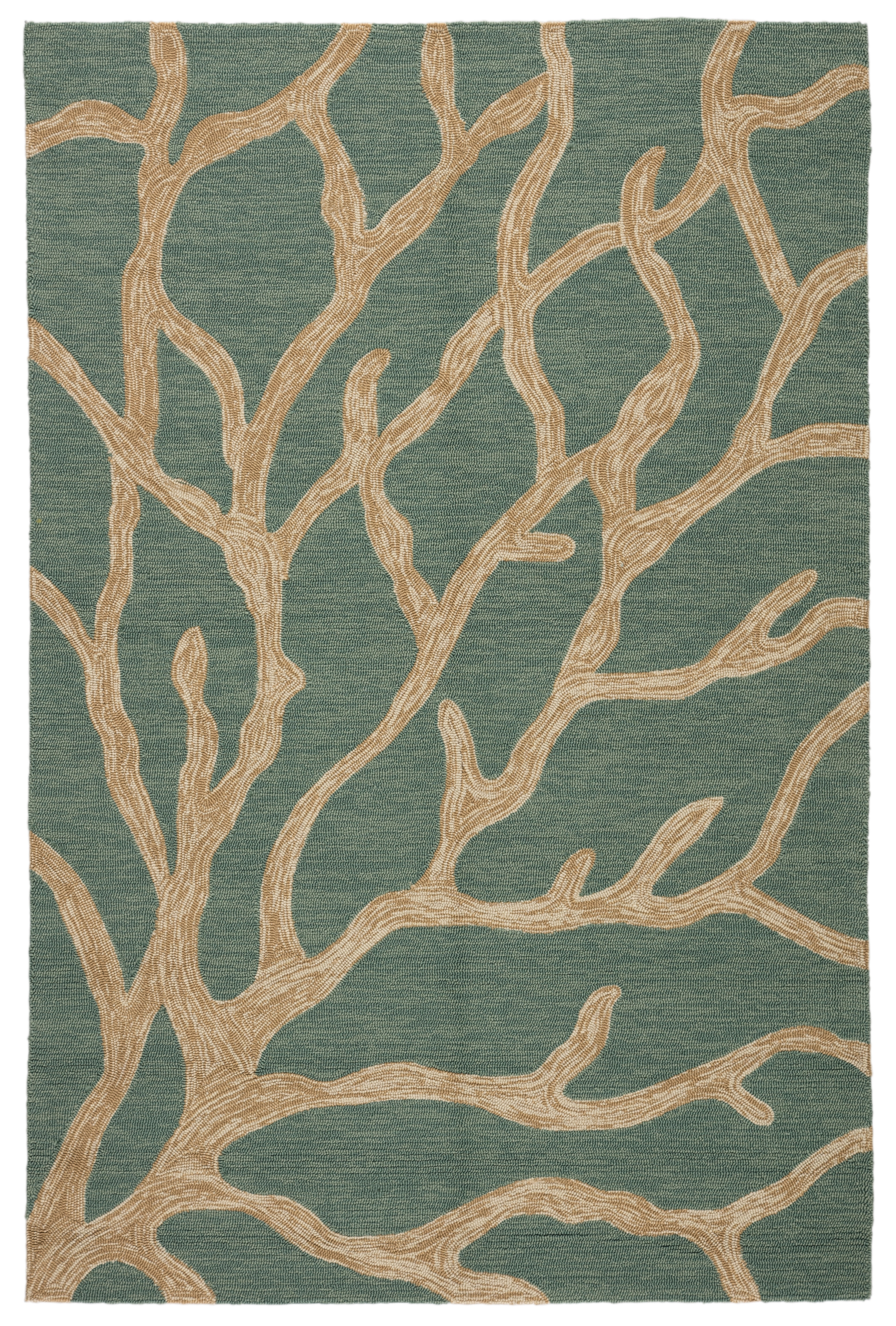 Coral Indoor/ Outdoor Abstract Teal/ Tan Area Rug (9' X 12') - Image 0