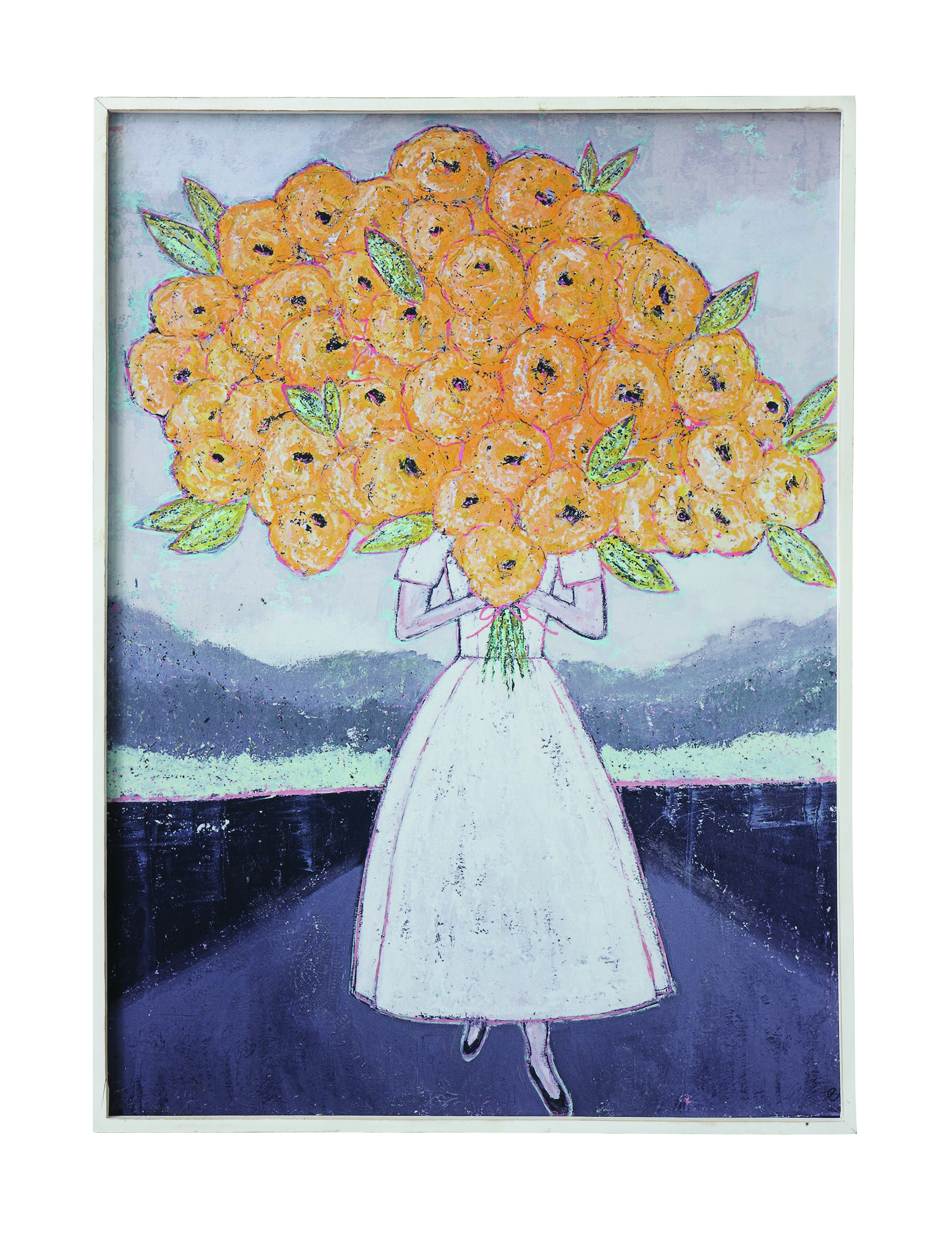 Girl Holding Flowers Wood Framed Wall Décor - Image 0