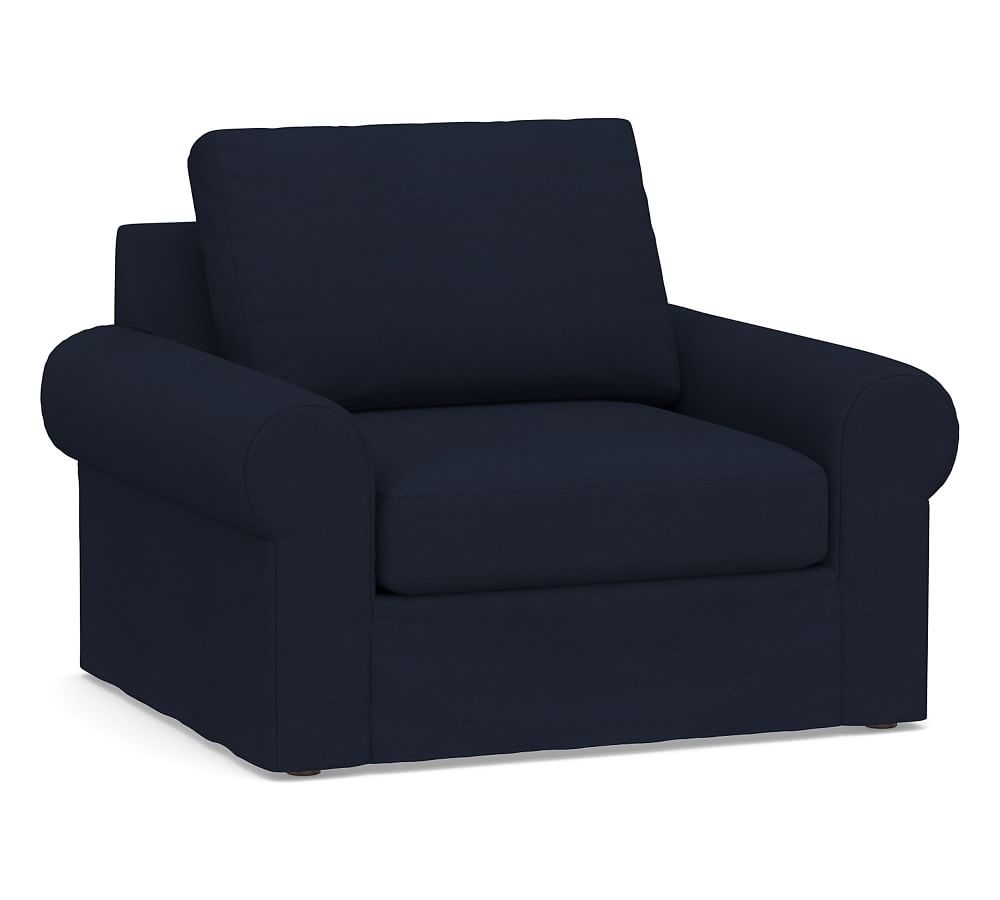 Big Sur Roll Arm Slipcovered Armchair, Down Blend Wrapped Cushions, Twill Cadet Navy - Image 0