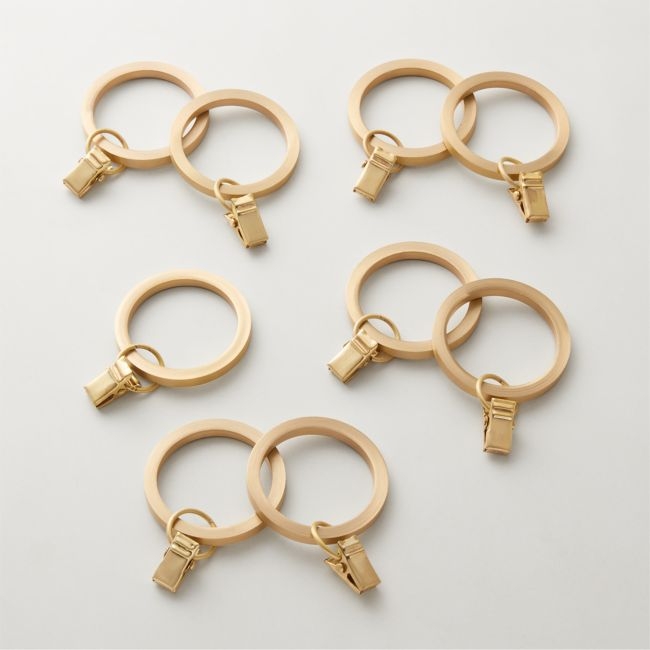 Brushed Brass Curtain Rings with Clips Set of 9 - Image 0