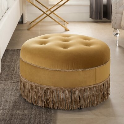 Opehlia 24" Wide Tufted Round Cocktail Ottoman, Gold Polyester - Image 1