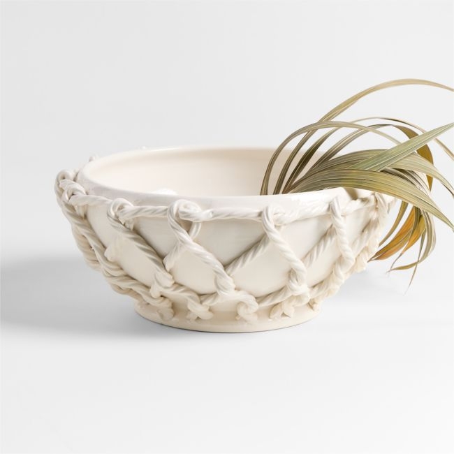 Corda White Ceramic Rope Centerpiece Bowl 14" - Image 0