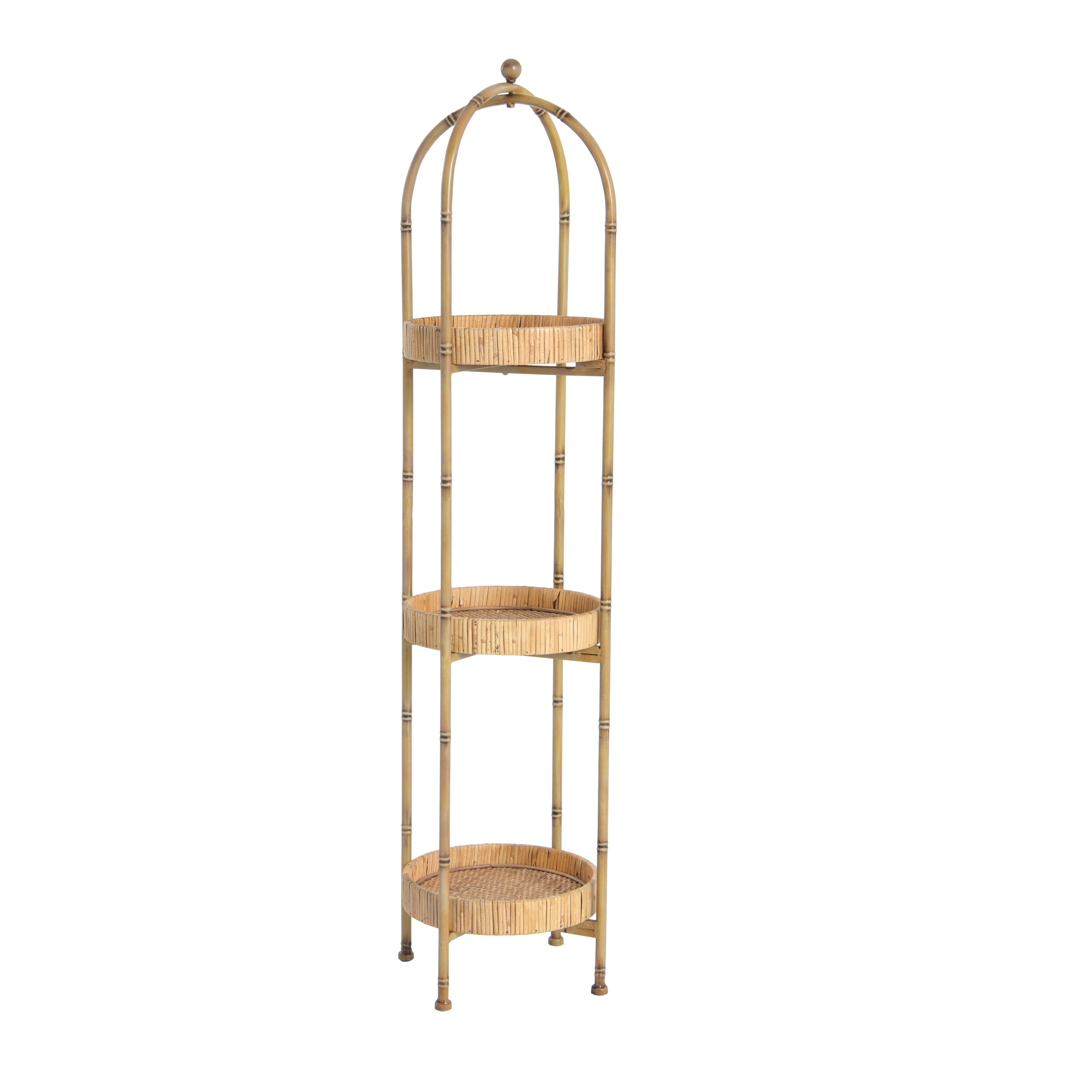 Bamboo Style Metal Shelf With Rattan Trays - Image 0