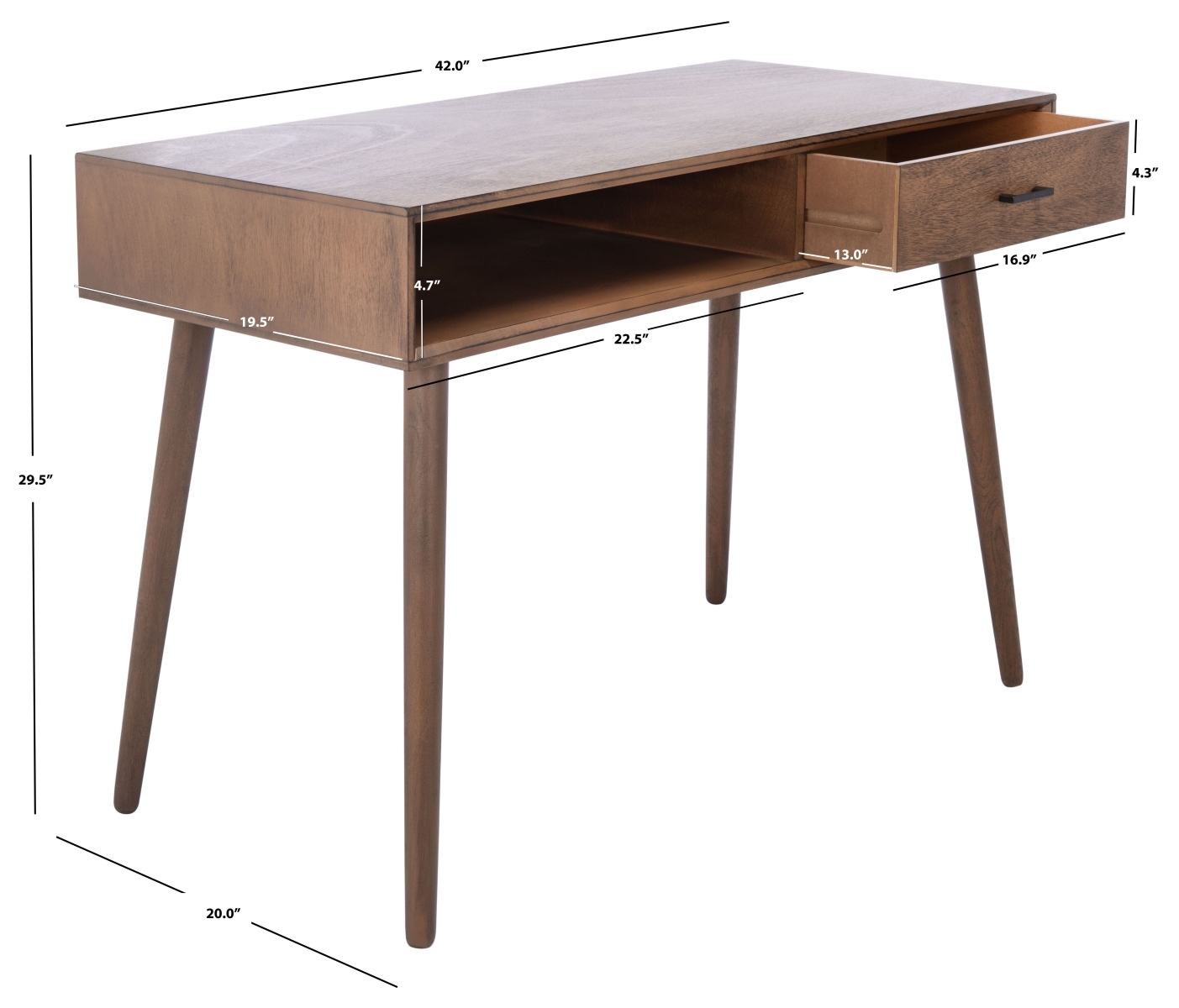 Remy 1 Drawer Writing  Desk - Brown - Safavieh - Image 8