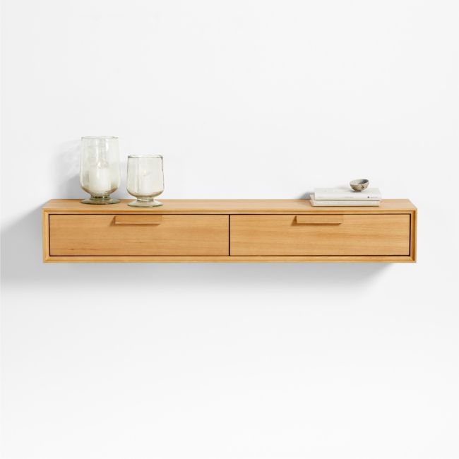 Elias Natural Wood Floating Shelf with Drawer - Image 0