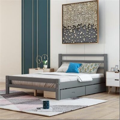 Comfortable And Warm Wood Platform Bed With Two Drawers, Full (gray) - Image 0