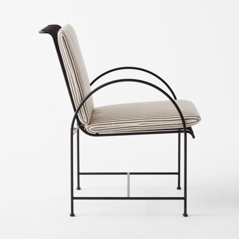 Costa Black Metal Outdoor Dining Armchair with Black and White Striped Sunbrella® Cushion Set of 4 - Image 3