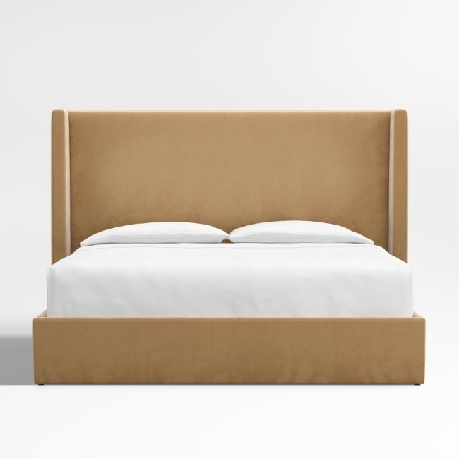 Arden 60" Camel Brown Upholstered King Headboard with Storage Bed Base - Image 0