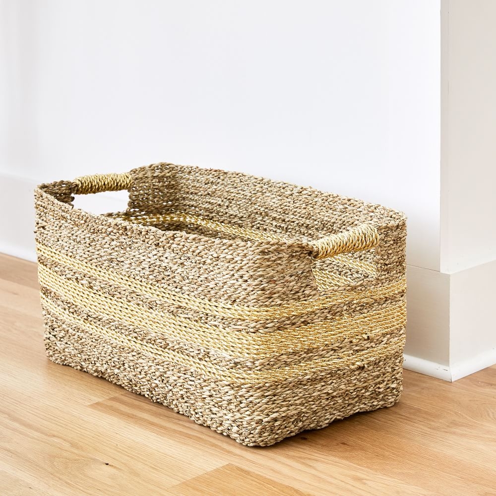 Two Tone Metallic Woven Console, Natural & Gold, Seagrass - Image 0