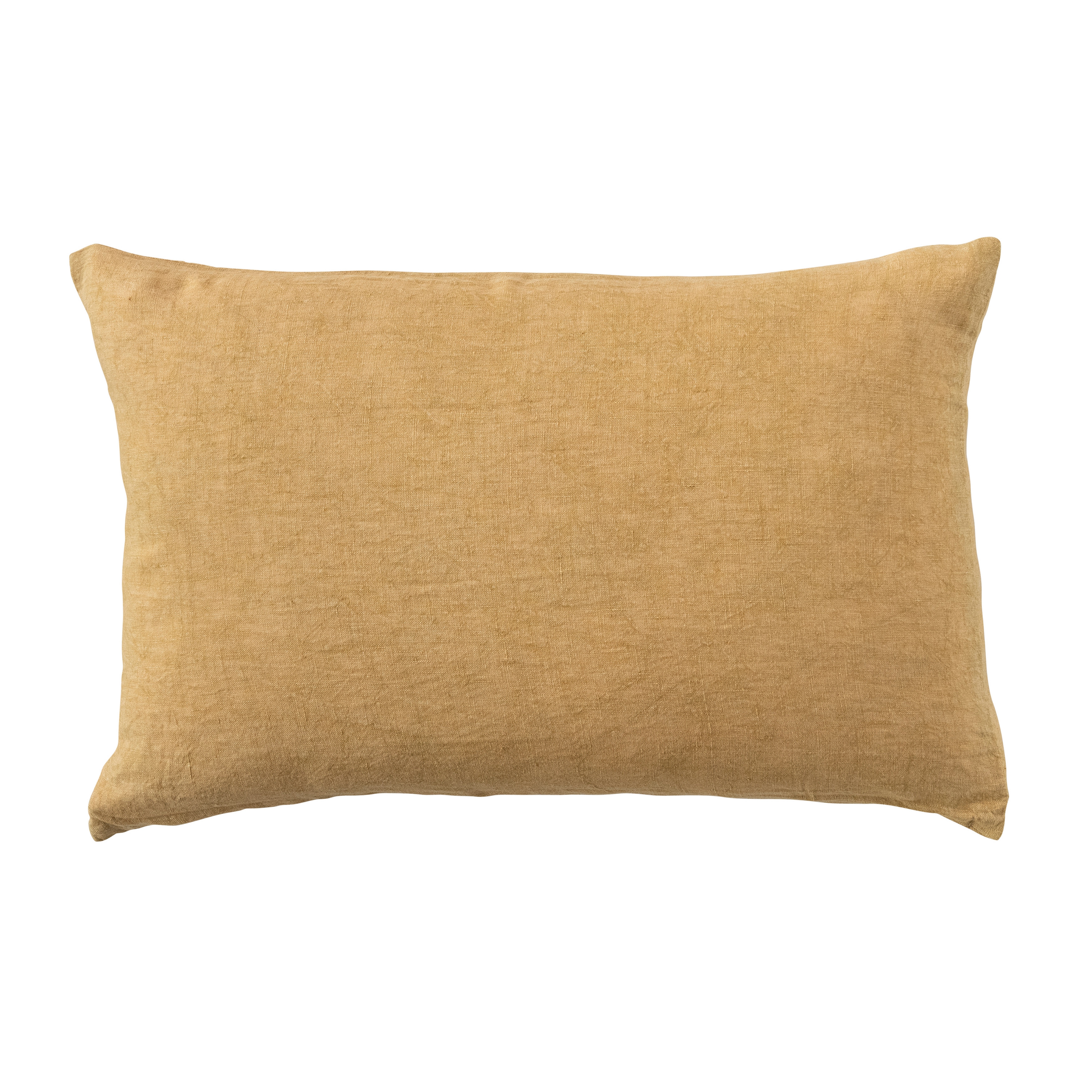 24 Inches Stonewashed Linen Lumbar Pillow, Mustard - Image 0