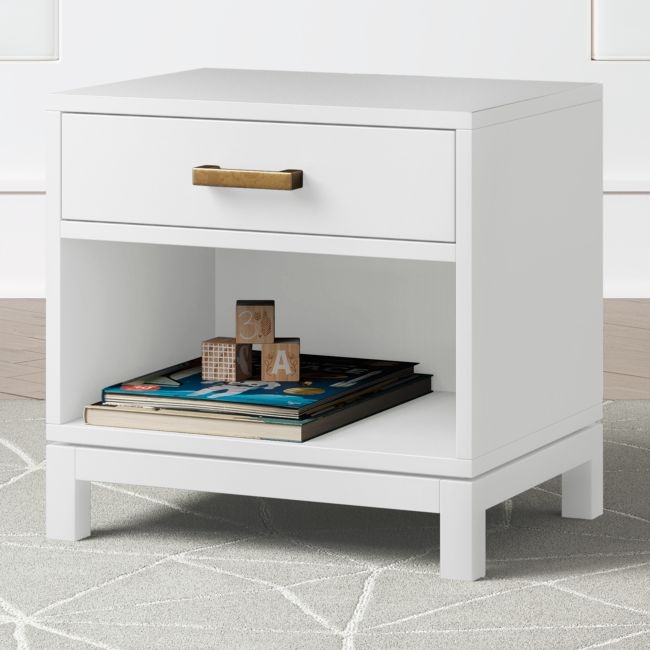Parke White Wood Kids Nightstand with Drawer - Image 1