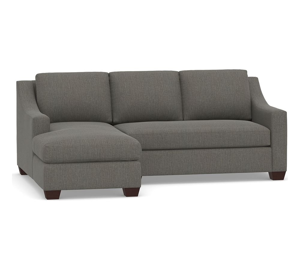 York Slope Arm Upholstered Right Arm Loveseat 85" with Chaise Sectional and Bench Cushion, Down Blend Wrapped Cushions, Chenille Basketweave Charcoal - Image 0