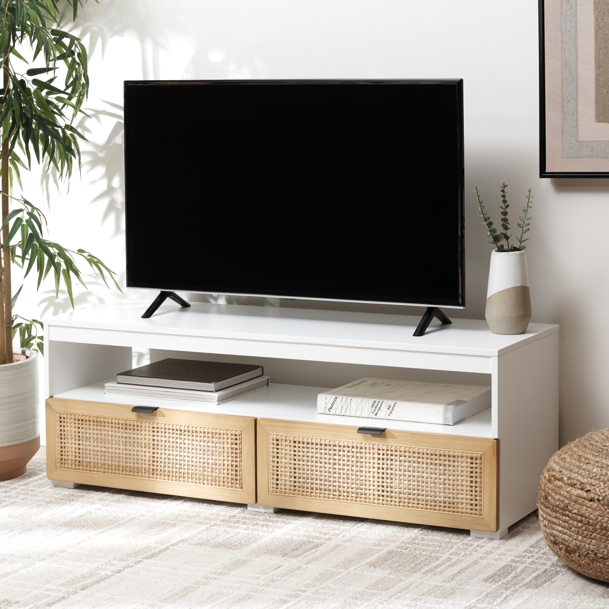 Theon 2 Drawer Media Stand - White / Natural - Safavieh - Image 1